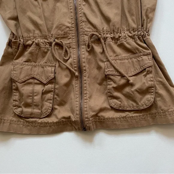 Old Navy 100% Cotton Tan Zip Front Utility Vest,  with Pockets and Tie Waist - Picture 4 of 6